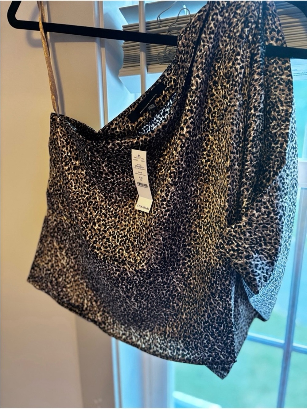 WHBM One-Shoulder Leopard Print Satin Top - Brown - Picture 4 of 4